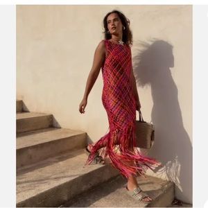 Zara woven braided satin effect with fringe dress